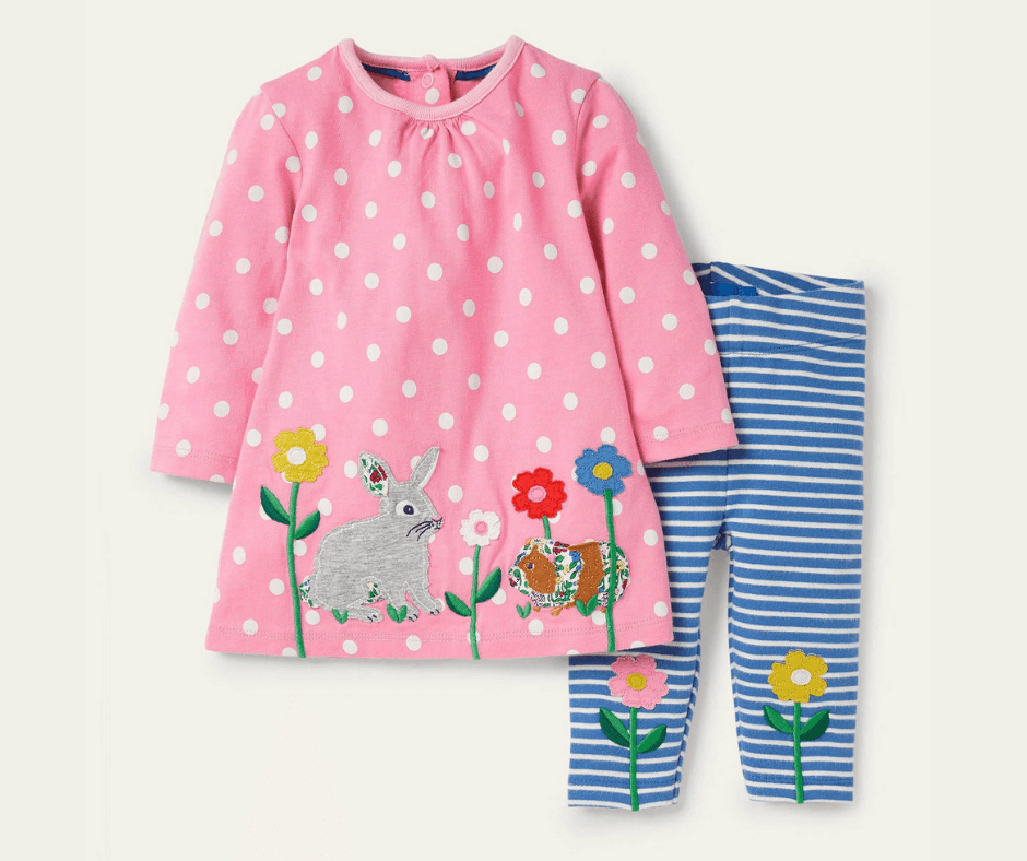 Applique Bunny Stripe Polka Dot Dress Set