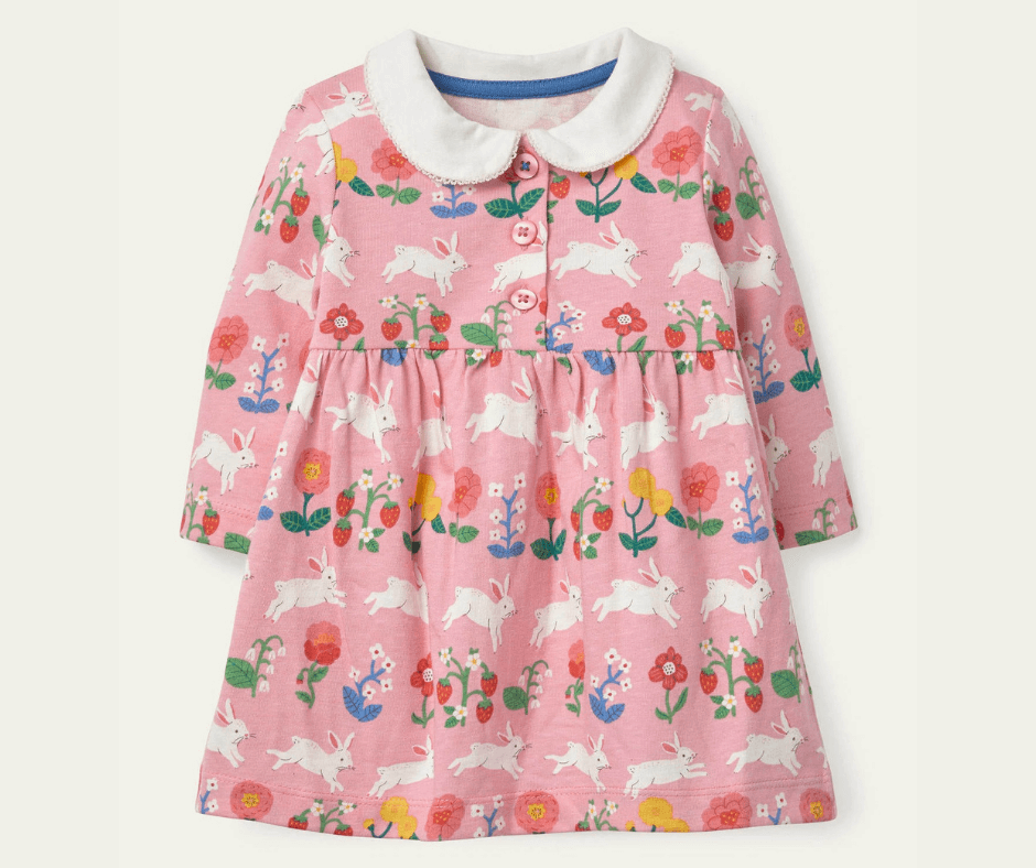 Jersey Collared Dress - Pink Lemonade Bunny