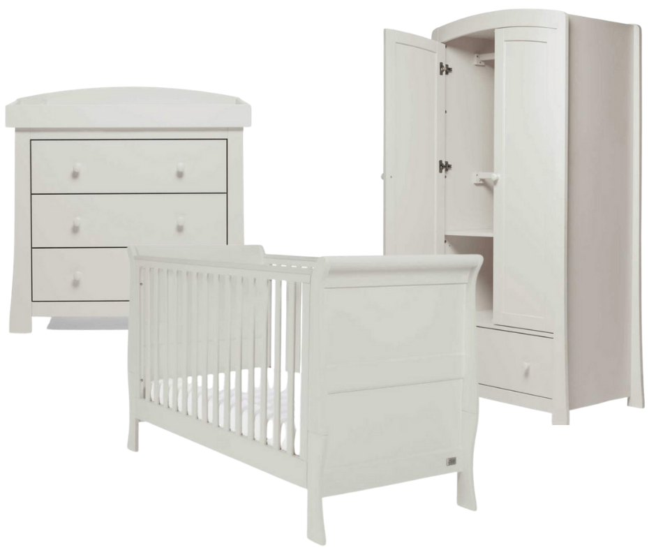 Mia Sleigh 3 Piece Nursery Set with Cotbed, Dresser & Wardrobe - Cool Grey