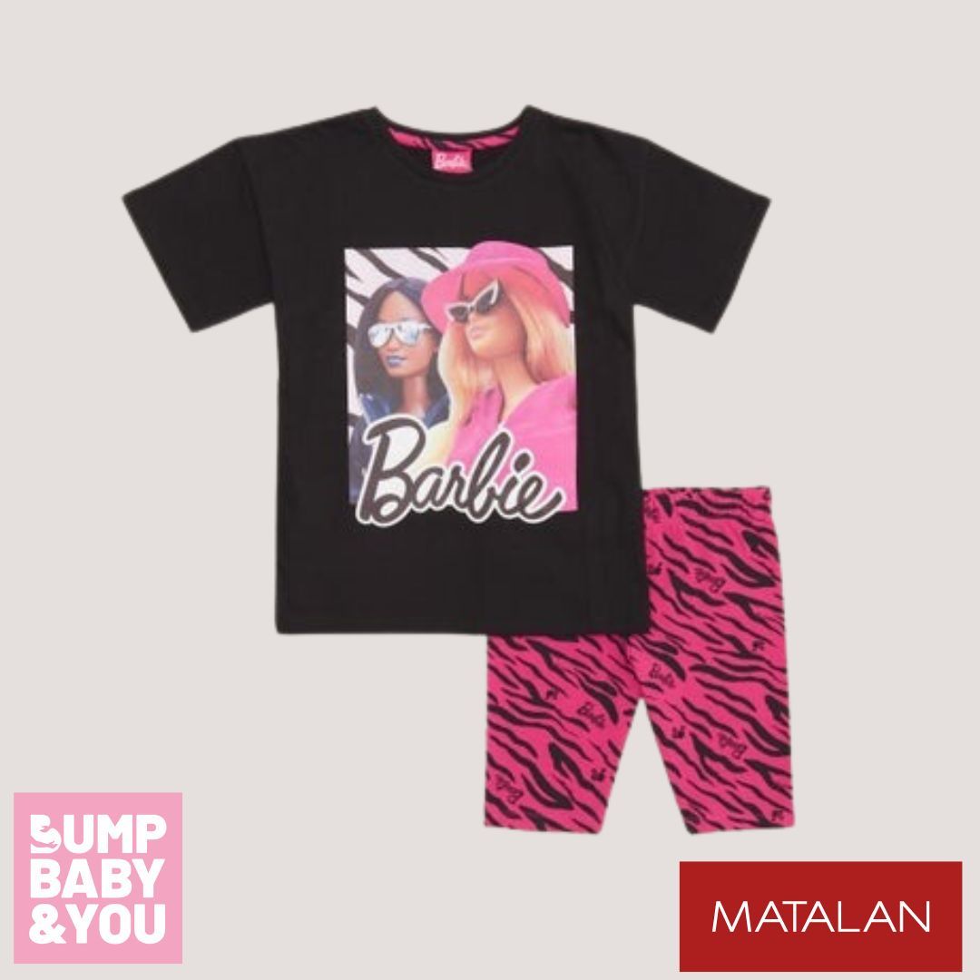 black-zebra-print-barbie-tshirt-shorts-set-matalan